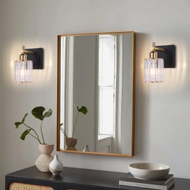 Black Gold Wall Sconces Set of 2: Modern Vanity Lights with Crystal Glass Shade, Bathroom Sconces Set of Two, Crystal Wall Light Fixtures for Bath Mirror Living Room Bedroom Hallway Kitchen, E26 Base
