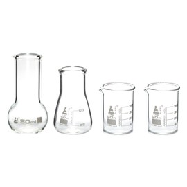 Laboratory Glass Flask and Beaker Shot Glasses - Set of 4 Premium Borosilicate 3.3 Glass Labware - hBAR at Home Series