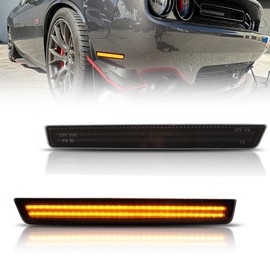 OFFKAT Front Fender LED Side Marker Lights for Dodge Challenger 2015-2023, Smoked Lens Bumper Lamps, Ultra-Bright Amber LED Turn Signal Lights, 2 PCS