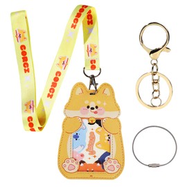 NEWEST Cute Dog ID Badge Holders with Lanyard Keychain Key Ring, Puppy PU Leather Luggage Tag for Suitcase with Metal Loop, Lovely Animal ID Card Name Tag Identifier for Nurse Teacher Student Staff