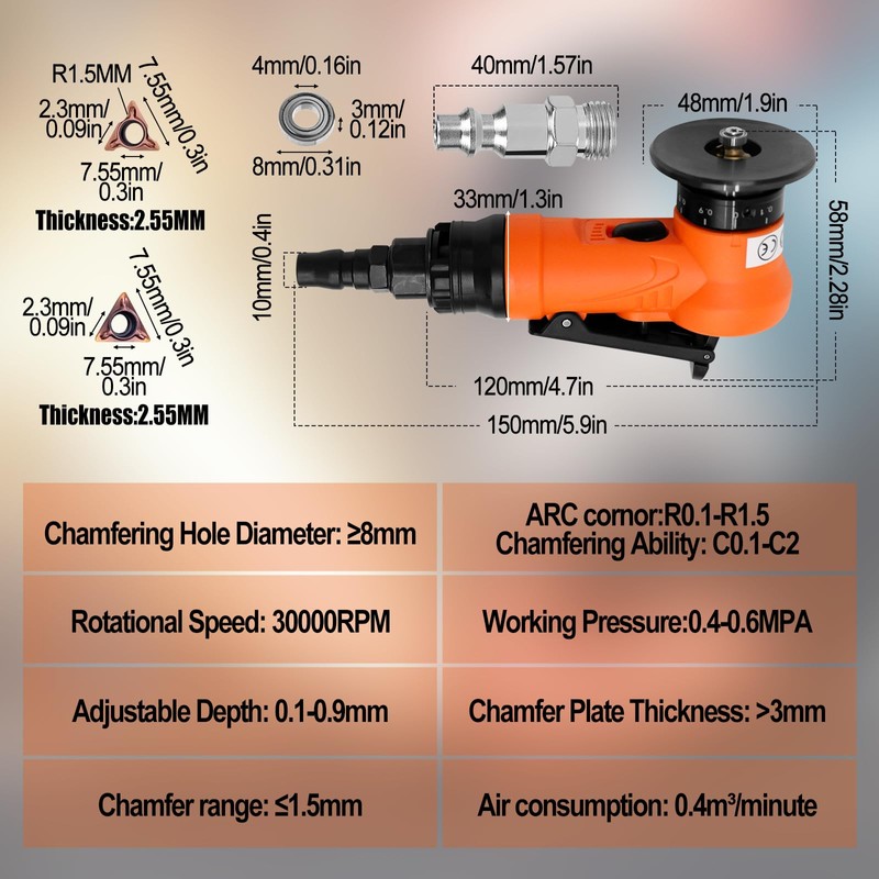 2 in 1 Mini Pneumatic Chamfering Machine, 45° Arc Corner