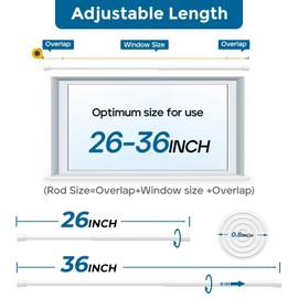AIZESI 2pcs Spring Tension Rods Adjustable 26 to 39 inch Small Tension Curtain Rod No Drilling Expandable Spring Loaded Curtain Rod,Suitable for Doors and Windows 28 to 36 inch, White