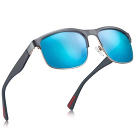 CARFIA Retro Polarized Sunglasses for Men UV Protection Fashion Cool Driving Sun Glasses Metal Square Frame CA5376 Blue Mirror