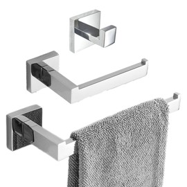 SHUNLI Chrome Bathroom Accessories Set - Hand Towel Rail Toilet Roll Holder Robe Hook - Wall Mounted SUS304 Stainless Steel