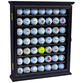 DisplayGifts 49 Golf Ball Display Case Cabinet Wall Rack Holder Frame with Lockable Door, Wall Mounted or Stand a Counter Top Black Finish Great Golfer's Gift