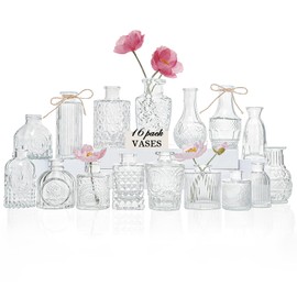 Glass Bud Vases Set of 16 Pcs, Small Bud Vases in Bulk, Christmas Decoration Vases for Centerpieces, Clear Bud Vases for Rustic Wedding Centerpieces, Home Table Flower Decor