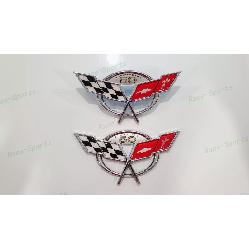 AUTO 2PC Chrome Front Rear 50Th Anniversary Cross Flags Emblems