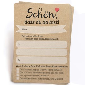 Kipitan 52 x Guest Book Cards with Individual Questions as Postcards Wedding Game for Guests or as an Alternative to Wedding Guest Book (DIN A6) – Each Guest Book Card a Different Question