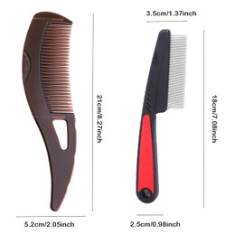 Dandruff Comb, Stainless Steel Fine Tooth Lice/Flea Comb, Psoriasis Comb, Scalp Oil Buildup Removal Wide Hollow Tooth Button Hairbrush for Scalp Massage Care for Man Women and Kids, Set of 2 (Red)