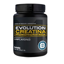 EVOLUTION, Creatina Monohidratada, Suplemento Alimenticio, 100 Porciones, 500g, Sin Gluten, Sugar Free, Pre Workout, Sin Sabor
