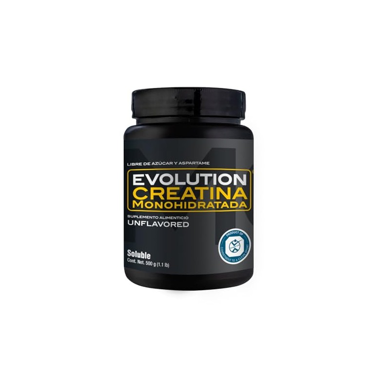 EVOLUTION, Creatina Monohidratada, Suplemento Alimenticio, 100 Porciones, 500g, Sin Gluten,