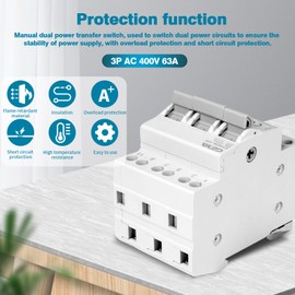GEYA Switch 3P 63A Load Disconnect Dual Power Manual Transfer Isolating Switch AC 400V Manual Transmission Disconnect Switch Manual Double Power Transfer Disconnect Switch DIN Rail Mounting