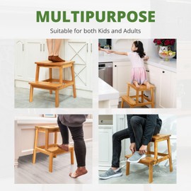 BEEFURNI 2 Step Stool Wood, Wooden Step Stools for Adults & Kids 350 lbs, Toddler Step Stool Kitchen Helper, Bathroom Stool, Bed Step Stools, Easy to Assemble, 1 Year Manufacturer Warranty