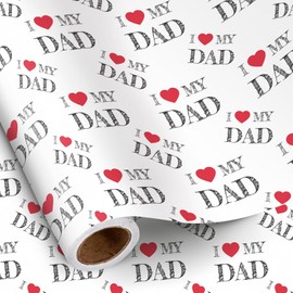 RUSPEPA Funny Father's Day Wrapping Paper Roll for Men, Mini Roll, Black I Love My Dad Text and Red Heart Patterns Gift Wrap Paper for Father's Day and Dad's Birthday, 17 Inches x 16.4 Feet