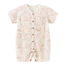 gurcooc Baby Boys Girls Romper Newborn Short Sleeve Cotton Bodysuit Cartoon Summer Jumpsuit Onesie Outfit Set, 0-18 Months, beige