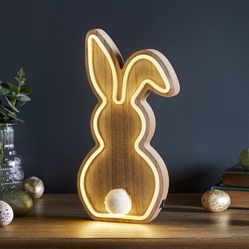 Lights4fun Lights4fun LED Neon Osterhase aus Holz warmwei? 30cm batteriebetrieben