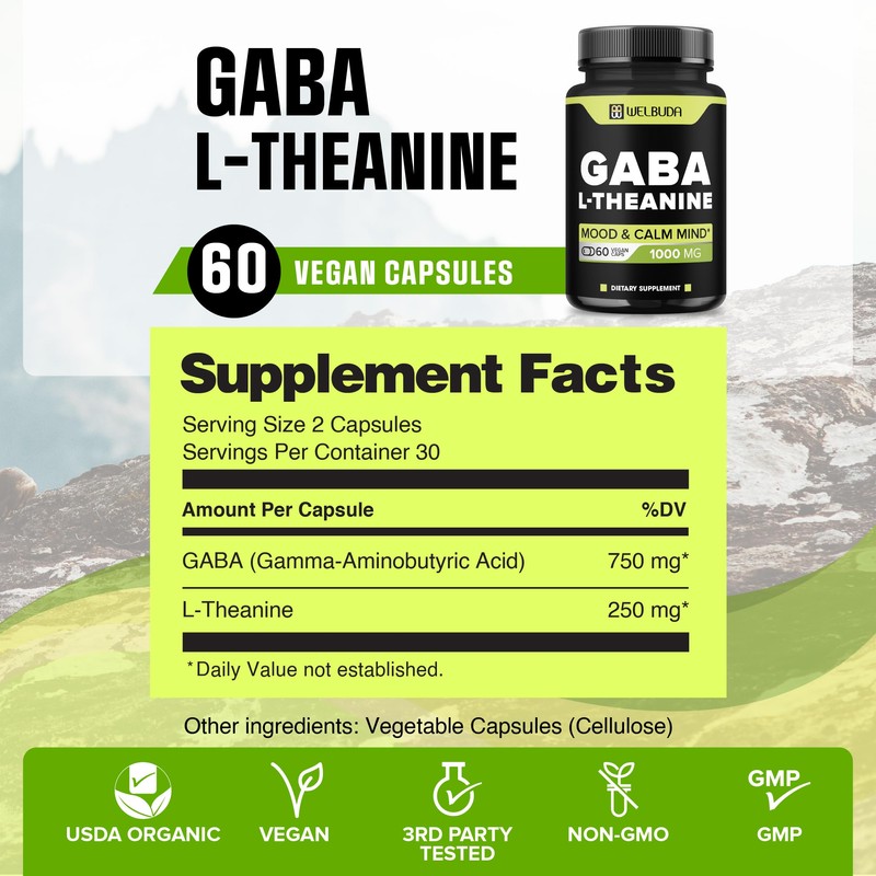Gaba Supplement 1000mg with L-Theanine Extract - Support for Concentration,
