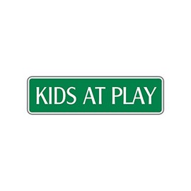 Kids at Play Metal Street Safety Sign Child School Drive Slow Caution Warning 4x13.5