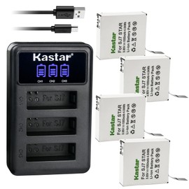 Kastar 4 Pack Battery and LCD Triple USB Charger Compatible with SJCAM SJ7 Star SJCAM SJ7B Battery and Charger, SJCAM SJ7 Star Sport Camera, SJCAM SJ7 Star 4K Ultra HD Action Camera