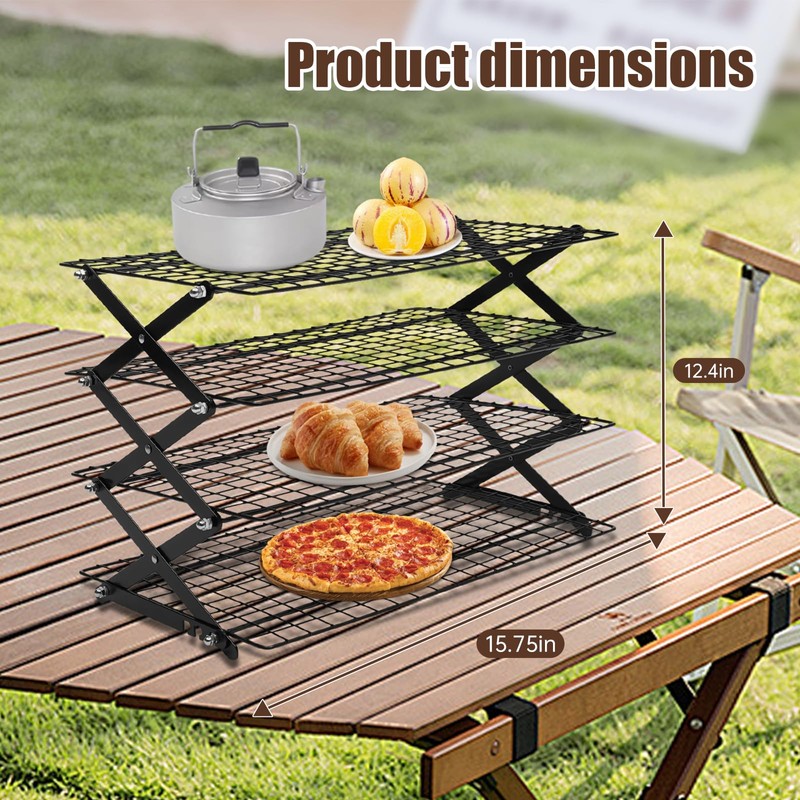4-Tier Collapsible Cooling Rack – 16" x 10" Adjustable Stackable
