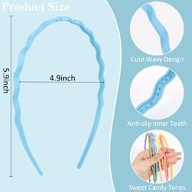 KIUEZIR 6pcs Colorful Thin Headbands with Teeth - Wavy Design, Durable Plastic Hair Bands in White/Pink/Yellow/Blue/Purple/Green, Non-Slip Hair Hoops for Women Everyday/Party/Picnic Hairstyles