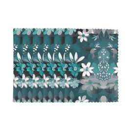 WHJWZY Teal Grey and White Floral Picture Placemats for Dining Table 6-Piece Set Table mat 12x18 in for Kitchen Dining Decoration Washable Easy to Clean