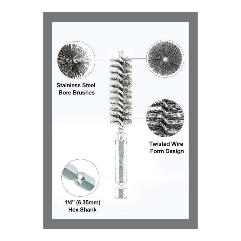 Stainless Steel Bore Brush Hex Handle Cleaning Wire Brush, 6Pcs