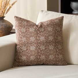 DOMVITUS Floral Pillow Covers 24x24 Throw Pillow Covers Block Print Vintage Decorative Neutral Pillow Cover for Couch Bed Living Room Brown 1PC