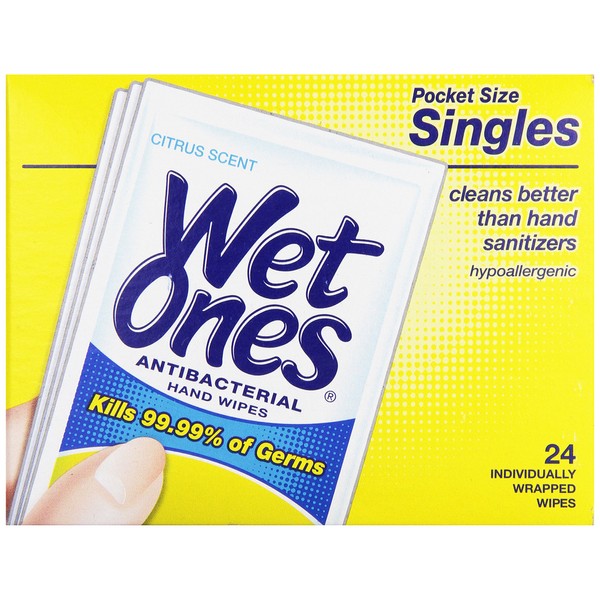 Wet Ones Antibacterial Thick Moist Towelettes, Citrus Scent, Singles, 24 ct