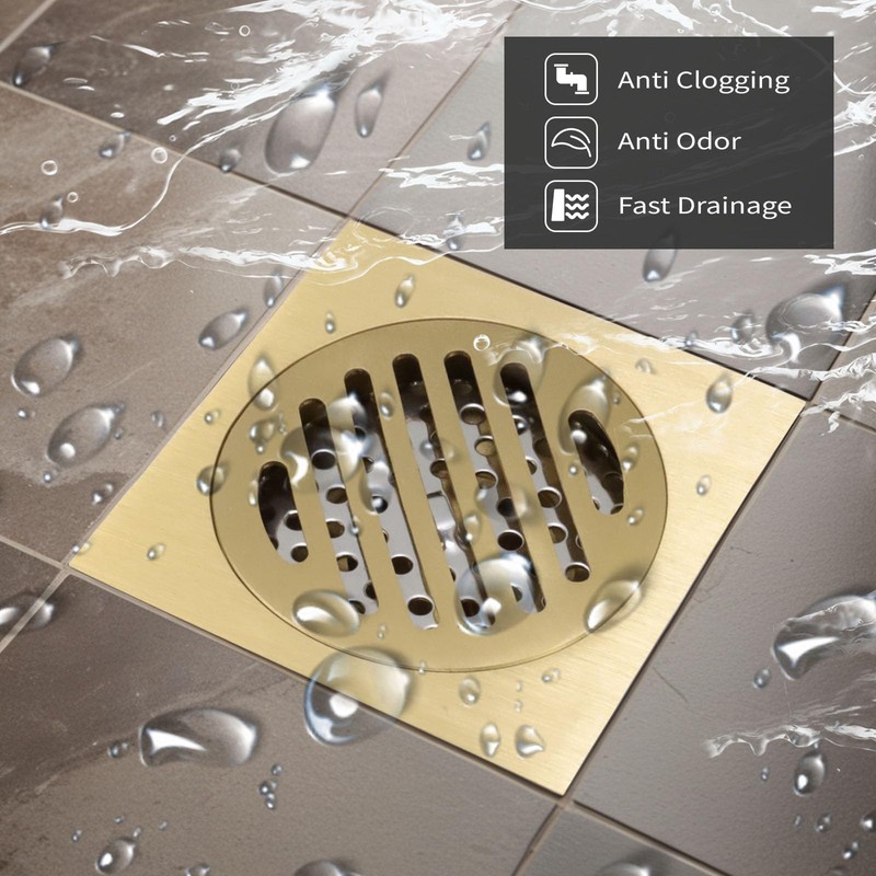 WDONAY 4 Inch Square Shower Drain, Brass Floor Drain Cover,