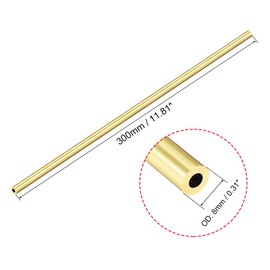 sourcing map Brass Round Tube, 300mm Length 8mm OD 2mm Wall Thickness, Seamless Straight Pipe Tubing