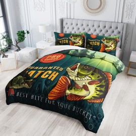 Nttopship Fishing Comforter Sets， Bedding Sets Twin Size for Kids,Big Pike Fish Comforter Sets All Season 1 Comforter and 2 Pillowcases