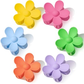 Flower Hair Clips 6PCS Flower Claw Clips Cute Hair Claw Clip Daisy Clips Matte Large Claw Clips Strong Hold Jaw Clamps Thick Hair Accessories Thin Hair Claw 6 Color for Women Girl Gift