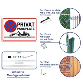 SINMAO Private Parking Sign with Posts Aluminium 300 x 200 mm with Holes for Fence, Sign Private Parking for Standing Up