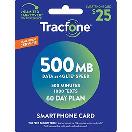 Tracfone $25 500 Min, 1000 text, 500MB Data 60–Day Plan [Physical Delivery]