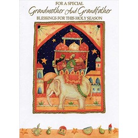 Designer Greetings 3 Kings Bringing Gifts : Riding Elephant Religious Christmas Card for Grandmother and Grandfather