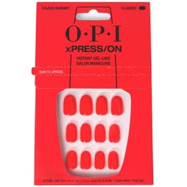 OPI xPRESS/ON Cajun Shrimp | Bright Red Short Round Press On Nails | With Nail Glue | Long Lasting, Reusable, Non-damaging