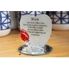 Mum Heart Shape Glass Plaque with Sentimental Message and Red