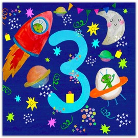 Twizler 3rd Birthday Card for Boys - Space Rocket - Age 3 Year Old Childrens Happy Birthday Card for Boy - Son - Grandson