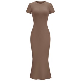 LOMON Women Summer Dresses Maxi Trendy Dresses for Women 2024 Summer Maxi Casual Long Elegant Bodycon Ladies Dress Junior Tight Short Sleeve