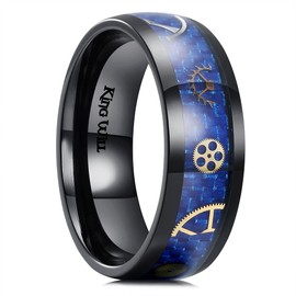 King Will Anillo de boda de acero inoxidable de 8 mm para hombre Steampunk Gear plateado/dorado/negro/y fibra de carbono biselado/pulido abovedado para hombre, ajuste cómodo, Pequeño, Acero inoxidable, Sin gemas.