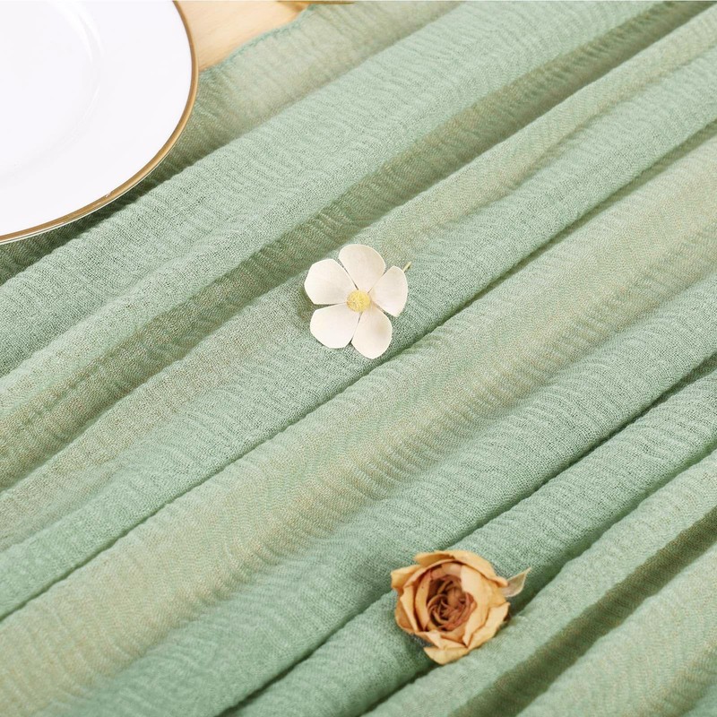 SAJOO Sage Green Cheesecloth Table Runner 10ft Boho Gauze Table