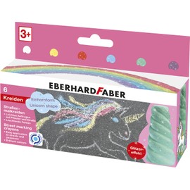 Eberhard Faber 526560 Street Painting Chalks with Glitter Effect, in 6 Bright Colours and Unicorn Shape, for Colourful Painting Fun on Asphalt and Pavements