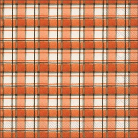IHR Ideal Home Range Servilletas desechables de papel de 3 capas, 6.5 x 6.5 pulgadas, a cuadros, naranja y gris, 20 unidades