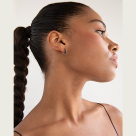 GLoquat 14k Gold Plated Cool Black Huggie Earrings for Women Sterling Silver Post Everyady Earrings Huggie for Female Hypoallergenic Trendy Jewelry Gift for Birthday Anniversary Wedding Earring