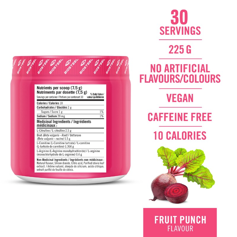 BioSteel Sports Beets Pre-Workout Powder, Non-GMO Formula, Fruit Punch, 30