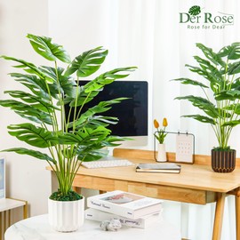 Der Rose 2Packs 28'' Fake Plants Tall Artificial Monstera Faux Plants Indoor for Living Room Home House Decor