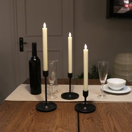 10" Ivory Flameless Taper Candles with Timer, Battery Operated Dinner Candles, Push-Activated, Textured Wax Finish, Warm White Light, Remote & Batteries Included - Set of 5