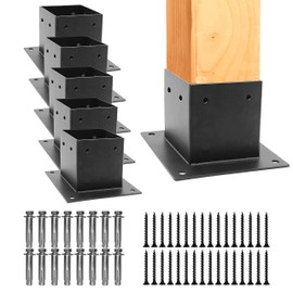 Zlinke 6 PCS Metal 4×4 Post Base,Inner Size 3.5"x3.5" Post Base Brackets Heavy Duty Powder-Coated Post Anchor Matte Black Wood Post Brackets (Black 6pcs)