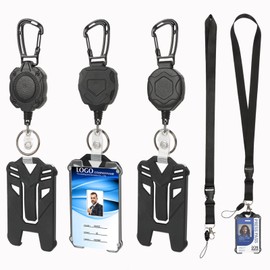 L-Rover 3 Pack Retractable Keychain,ID Badge Holder Retractable Clips,Heavy Duty Carabiner Badge Reel Key Ring with Lanyard ID Cards Holder Cool Tactical ID Holder with 32” Steel Cord,9.0 OZ